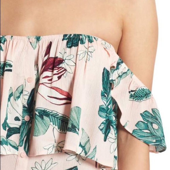 Blush Palm Print Off the Shoulder Romper - Picture 4 of 8